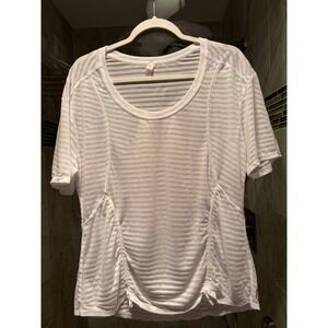Lucy Womens XL White Burnout Stripe Cinched Side Activewear T-Shirt Yoga Top